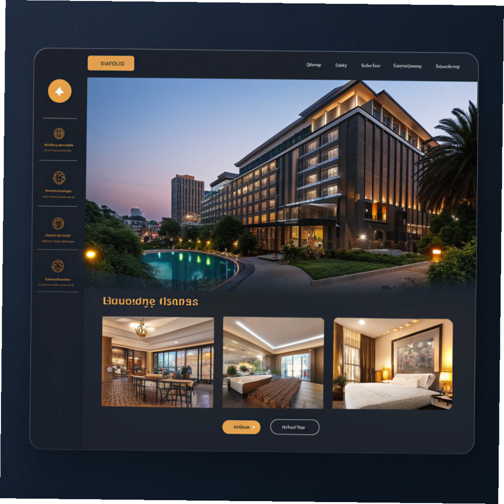A modern hotel booking website layout showcasing search filters, hotel images, and a booking button for easy navigation.