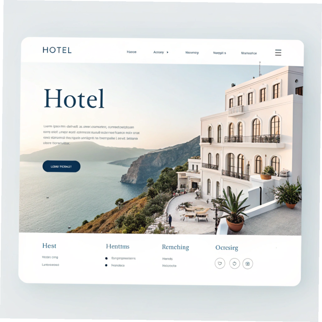 A sleek hotel website design showcasing a modern layout with elegant typography and vibrant images of hotel amenities.